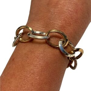 Ralph Lauren Silver & Gold Tone Oval Link Toggle Bracelet 7”